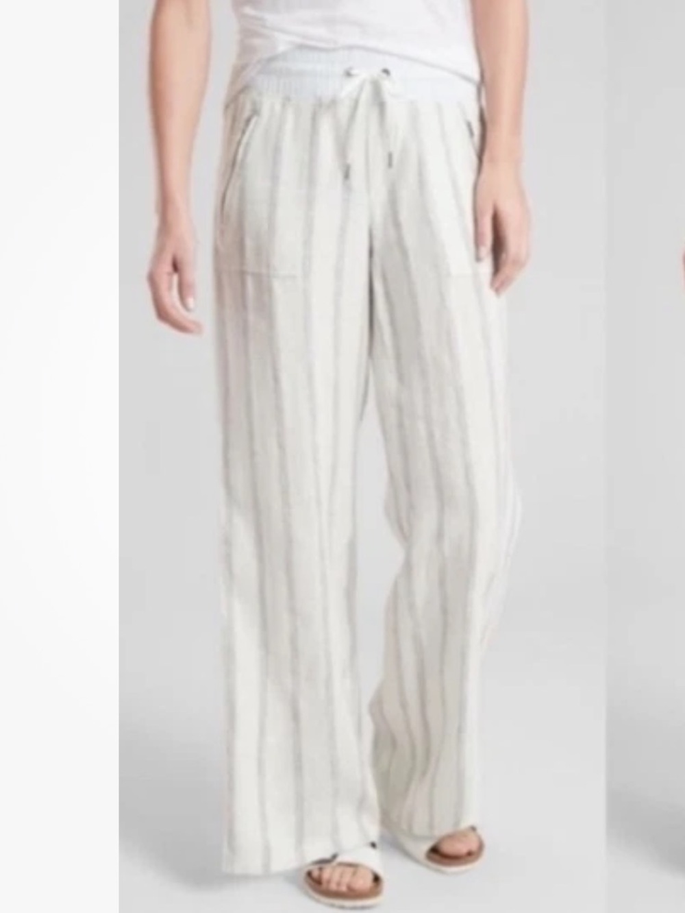 Athleta Sz 6 Cabo 100% Linen Wide Leg Travel Beach Vacation Striped Pants